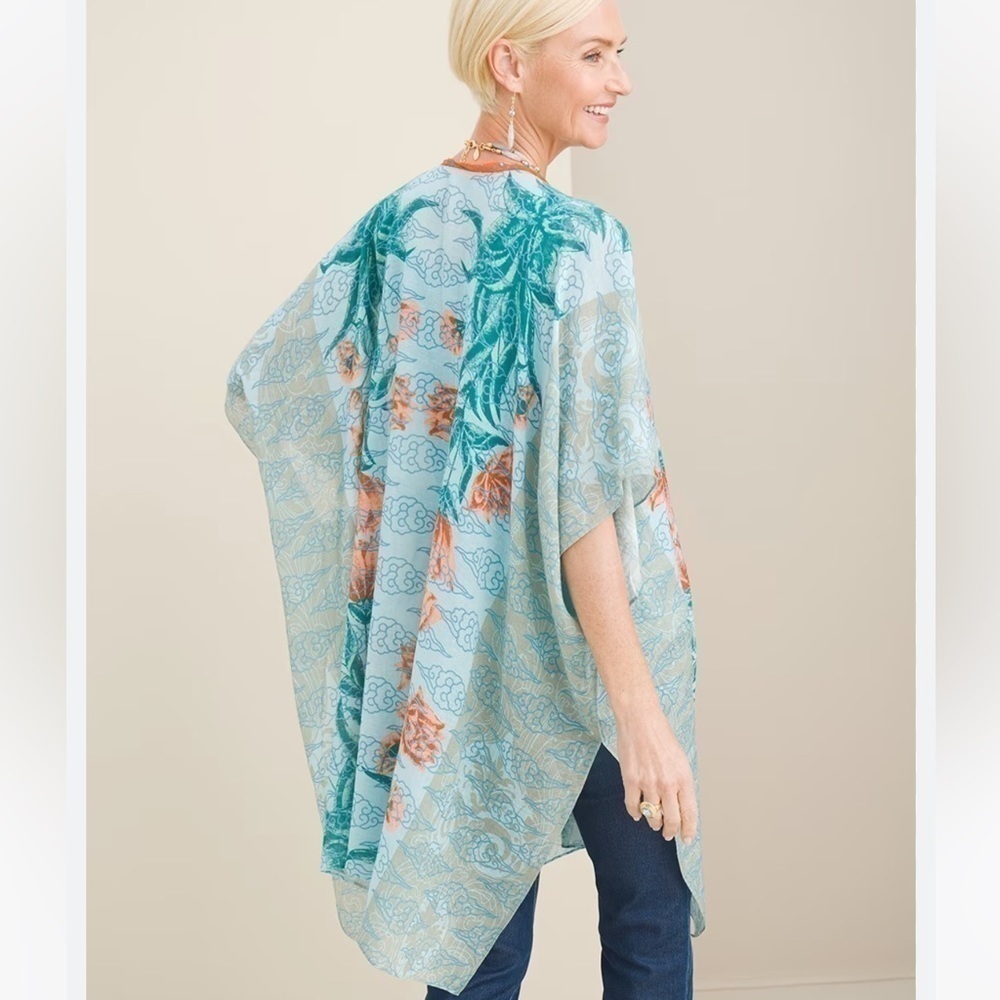Aratta Silent Journey Kimono Floral Print Open Front Ruana Womens One Size - Picture 2 of 10